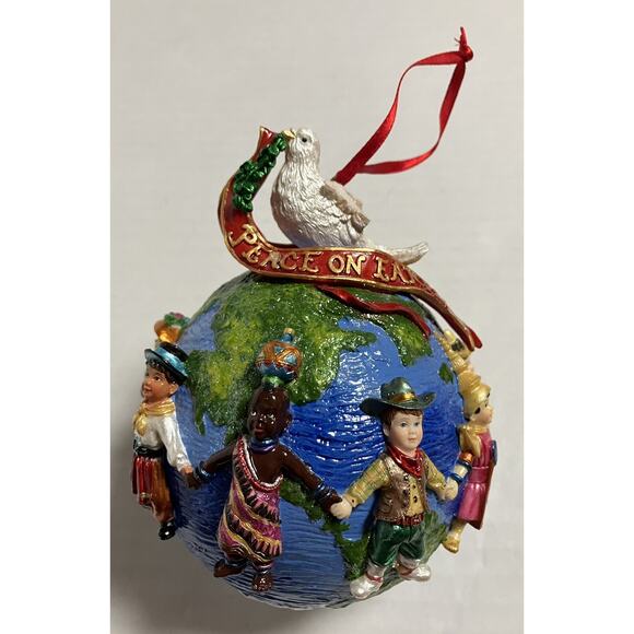 Vtg Y2K Collectible Christopher Radko Glass Ornament 5.5” United for Peace READ - Picture 3 of 10